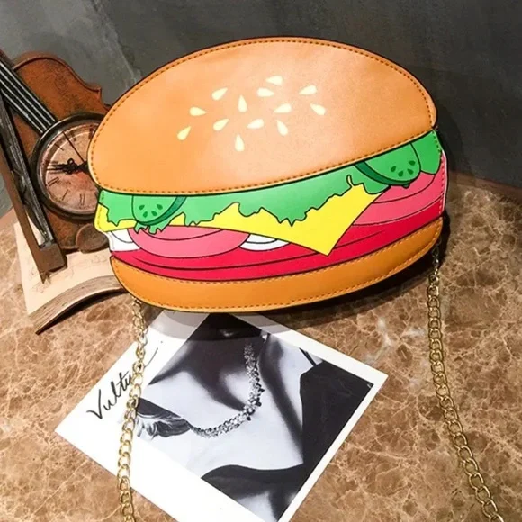 Cheeseburger Crossbody Funny Food Long Chain Purse - Picture 4 of 8